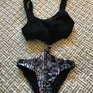 Tribal print tie front swimsuit